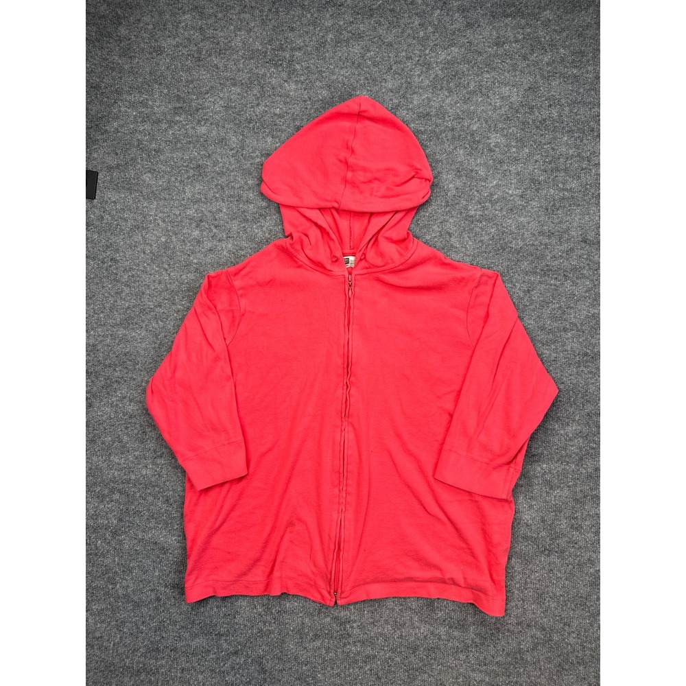 Faded Glory Pink Coral Zip Up Hoodie Plus Size 22W 24W Cotton 3/4 Sleeve Sweater